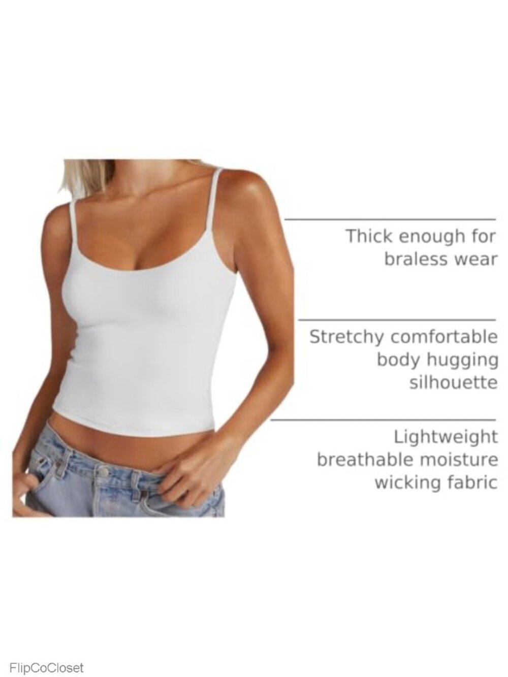 Double Lined Scoop Neck Tank Top Adjustable Cami Summer Sleeveless - Picture 3 of 6